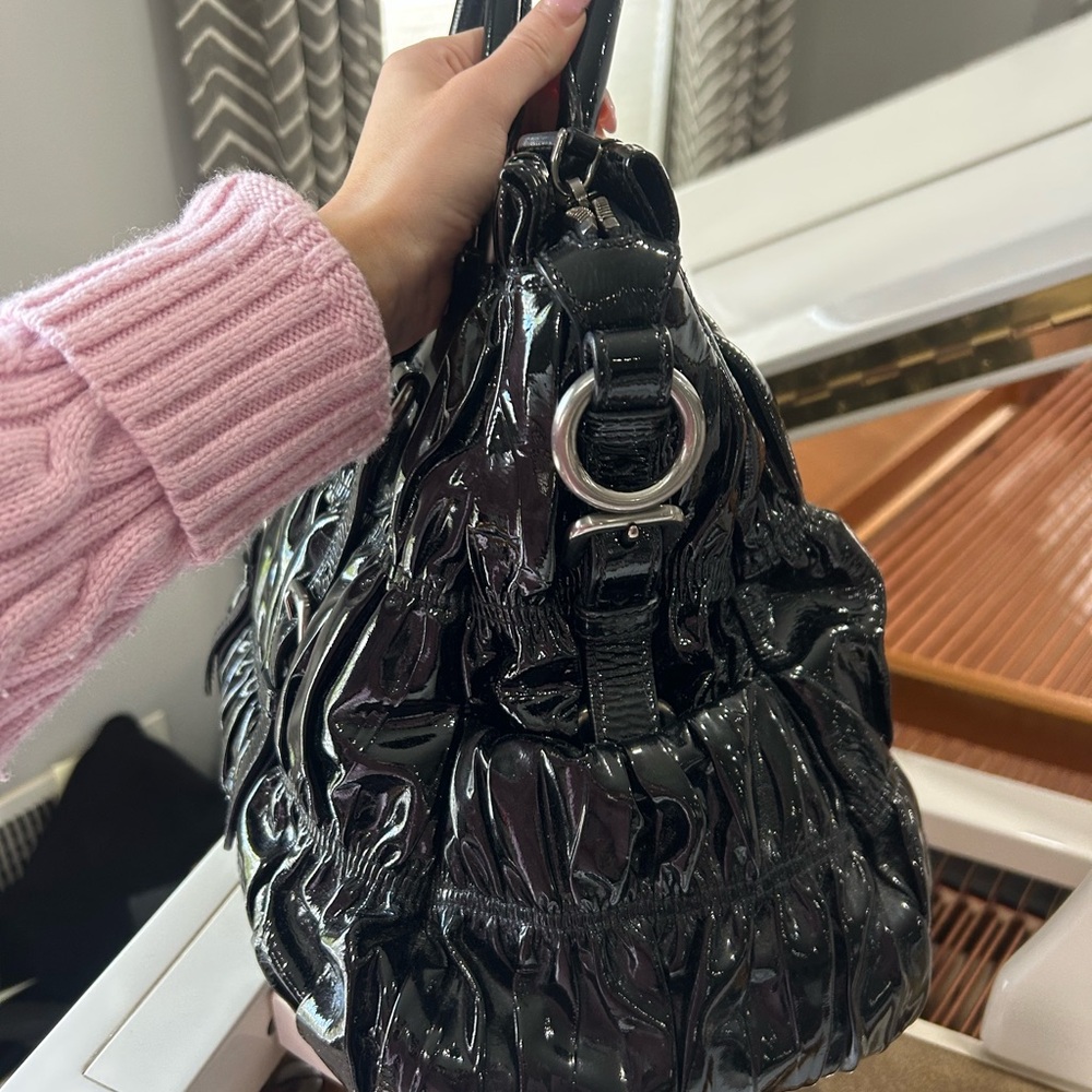 Prada Black Patent Ruched Tote with Buckle Accents - Picture 5 of 10
